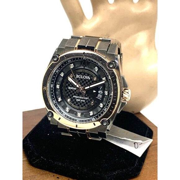 Bulova Men's Watch Precisionist 98D149 Quartz Diamond Dial Rose Gold Gunmetal - Picture 14 of 15